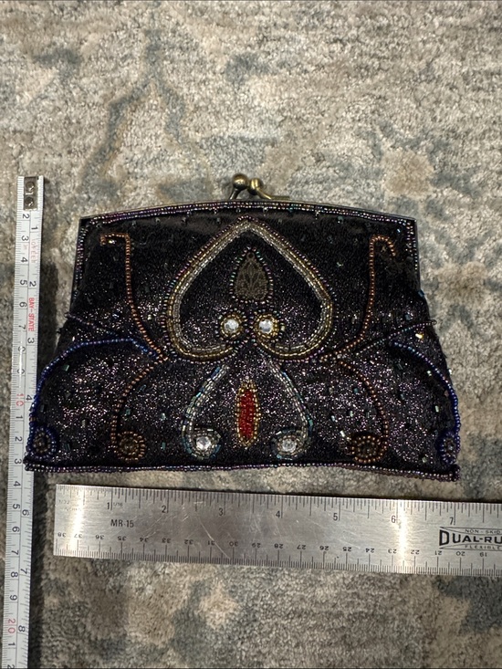 Handbags - Beaded Black Evening Clutch Bag with Multicolor Accents